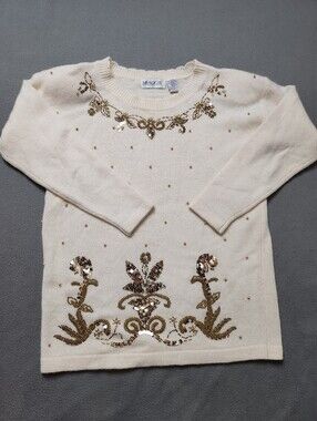 Vintage Maggie Jana Cream Sequin Embellished Lambswool Angora Sweater S/P